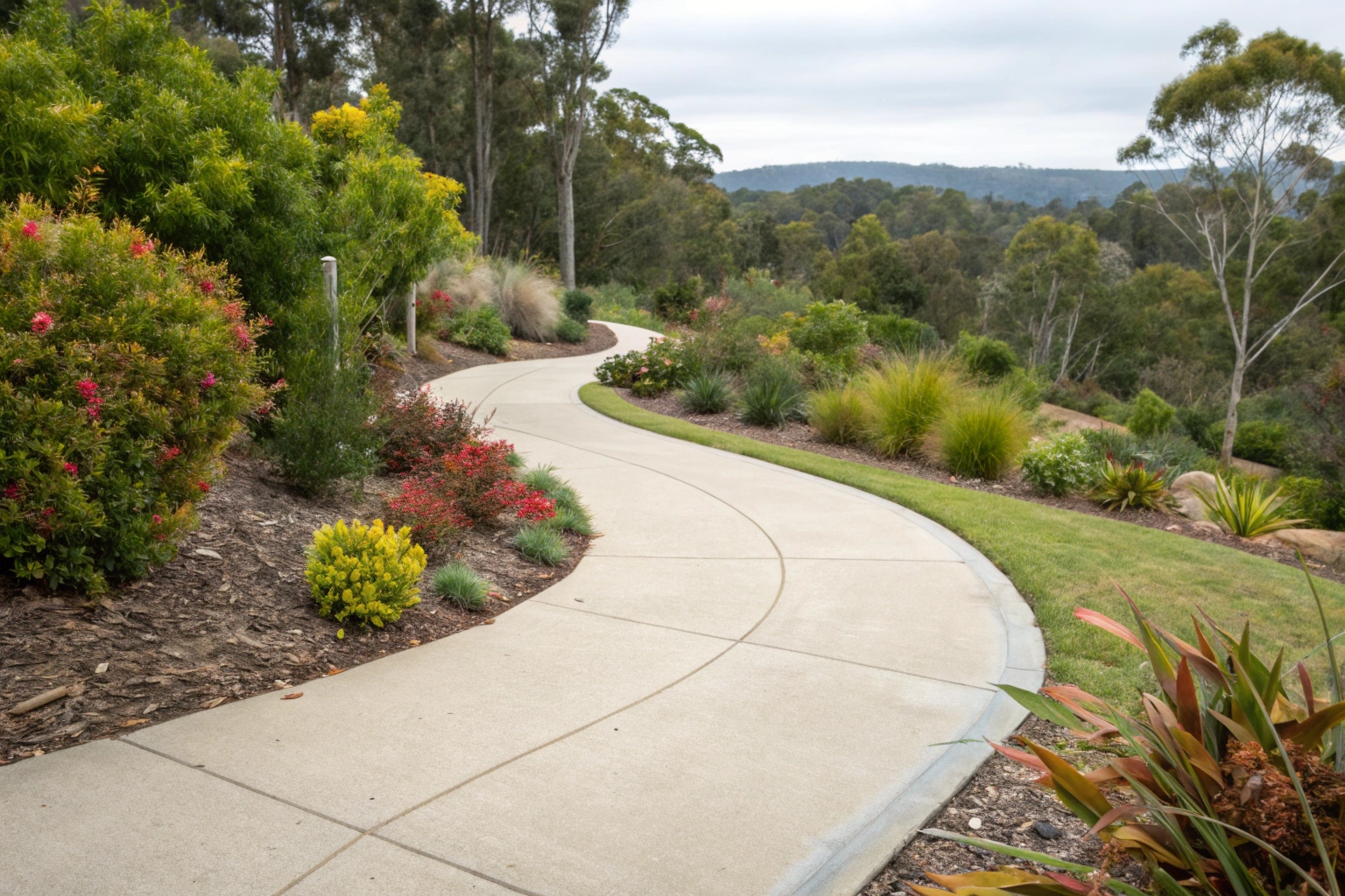Concrete pathway Canberra residential garden walkway