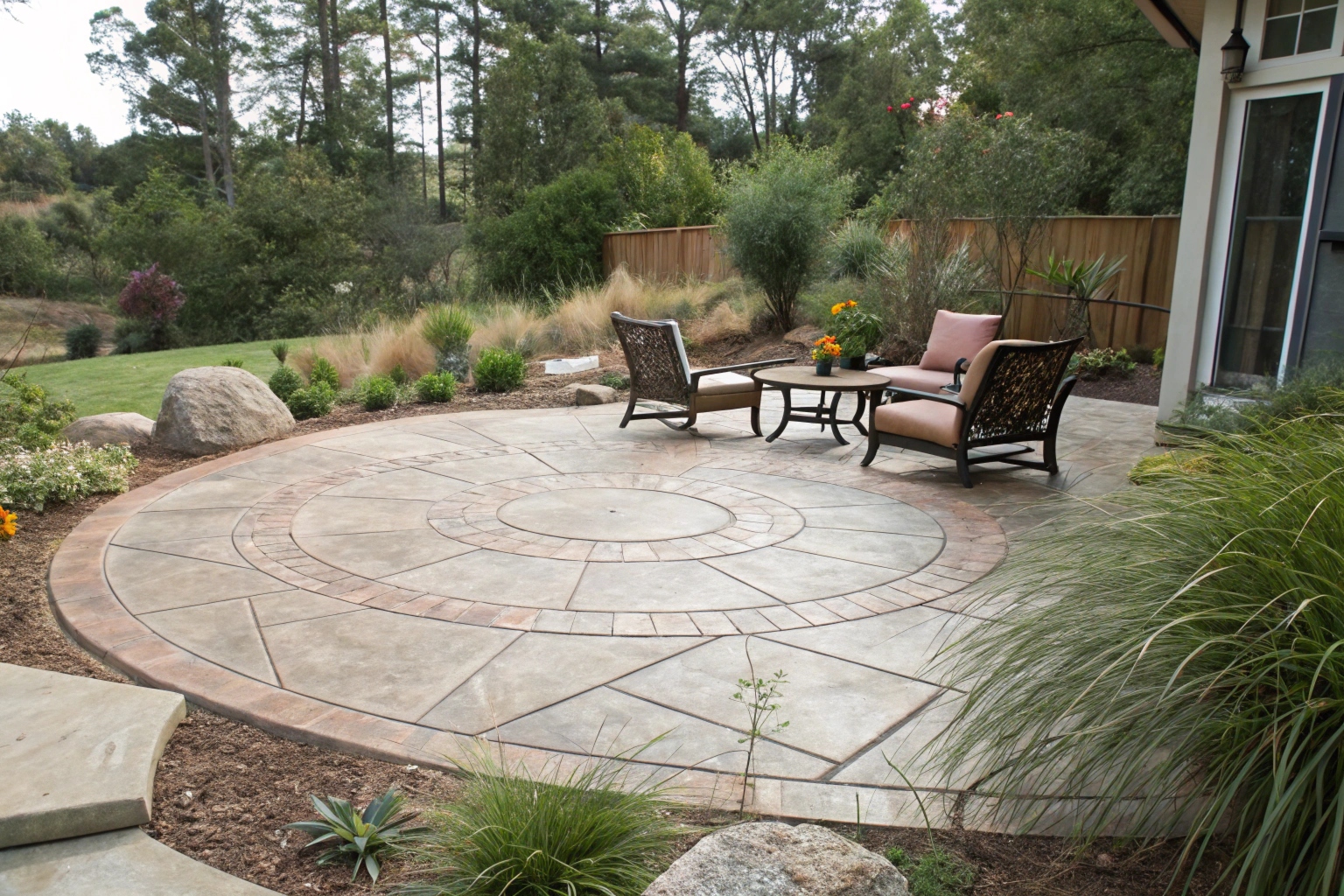 Stamped concrete patio Canberra backyard entertainment space