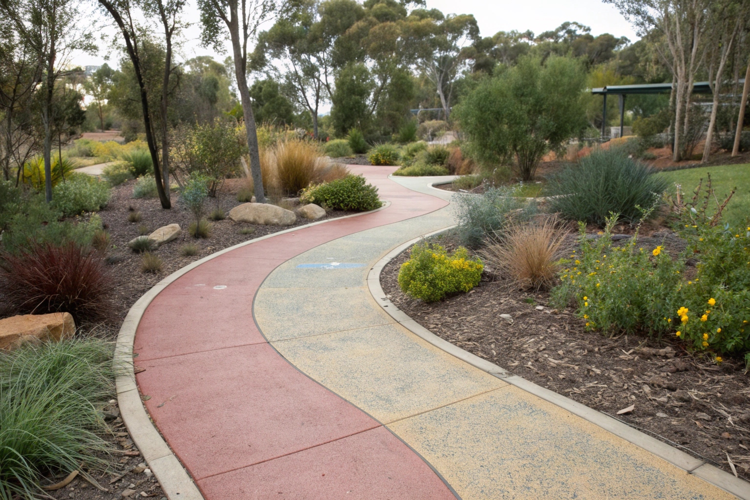 Colored concrete pathway Canberra residential property