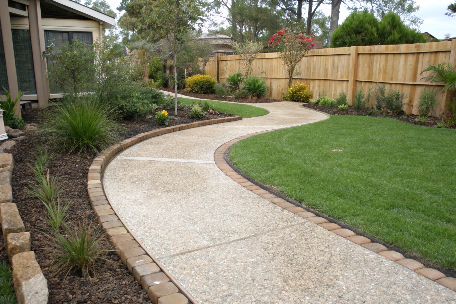 Exposed aggregate pathway Canberra garden feature