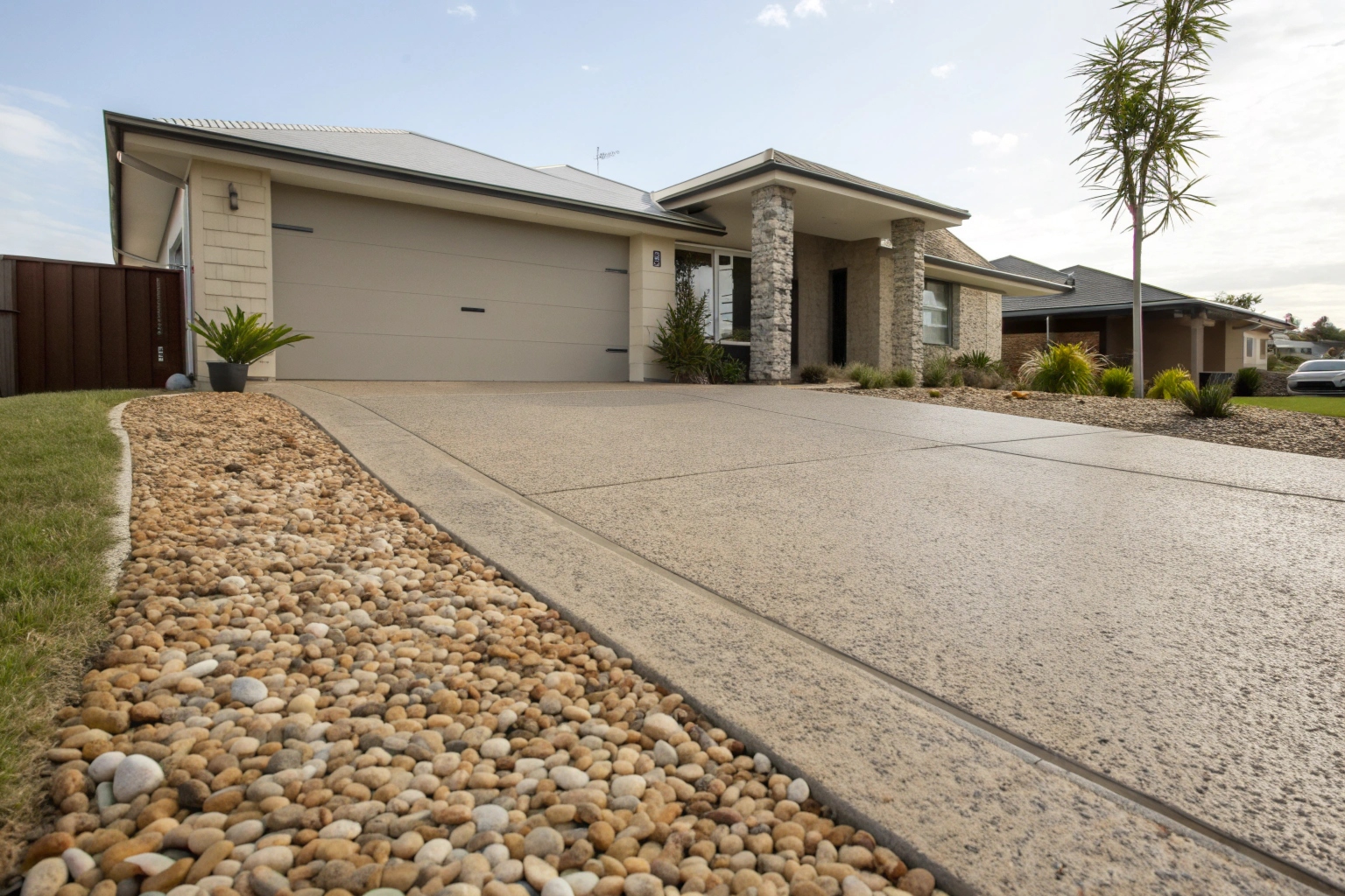 Exposed aggregate driveway Canberra residential home