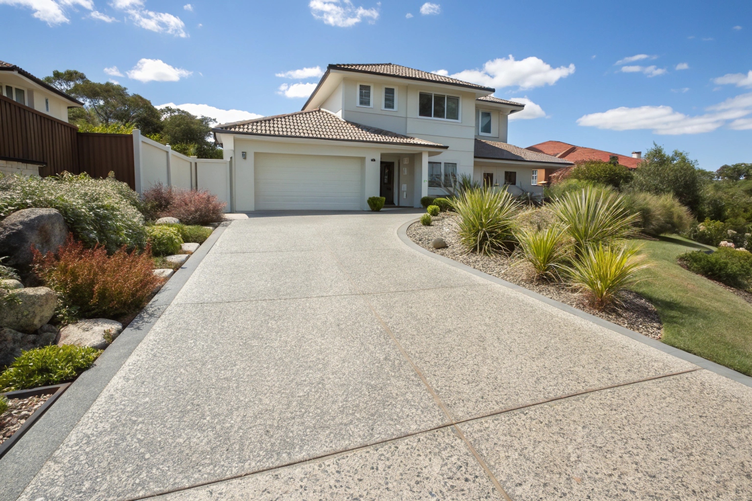 Exposed aggregate concrete driveway Belconnen residential property