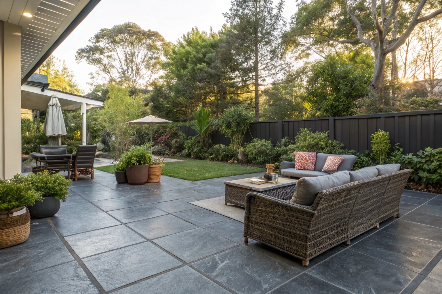 Charcoal coloured concrete patio Canberra outdoor area