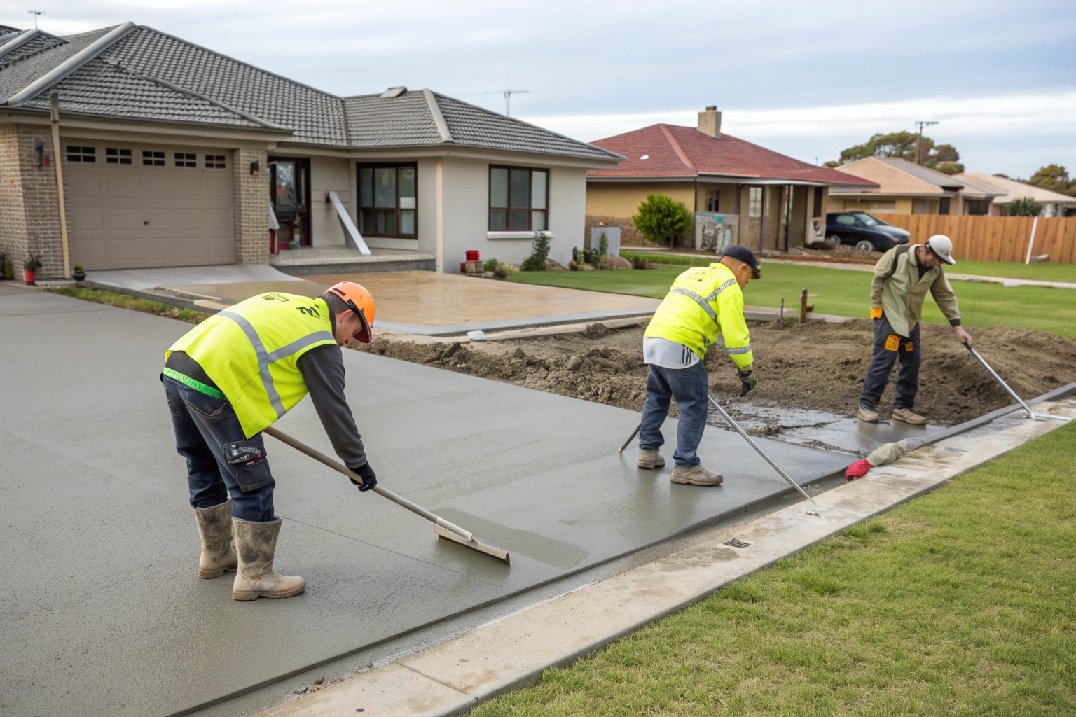 Professional Canberra concrete contractors working on residential driveway