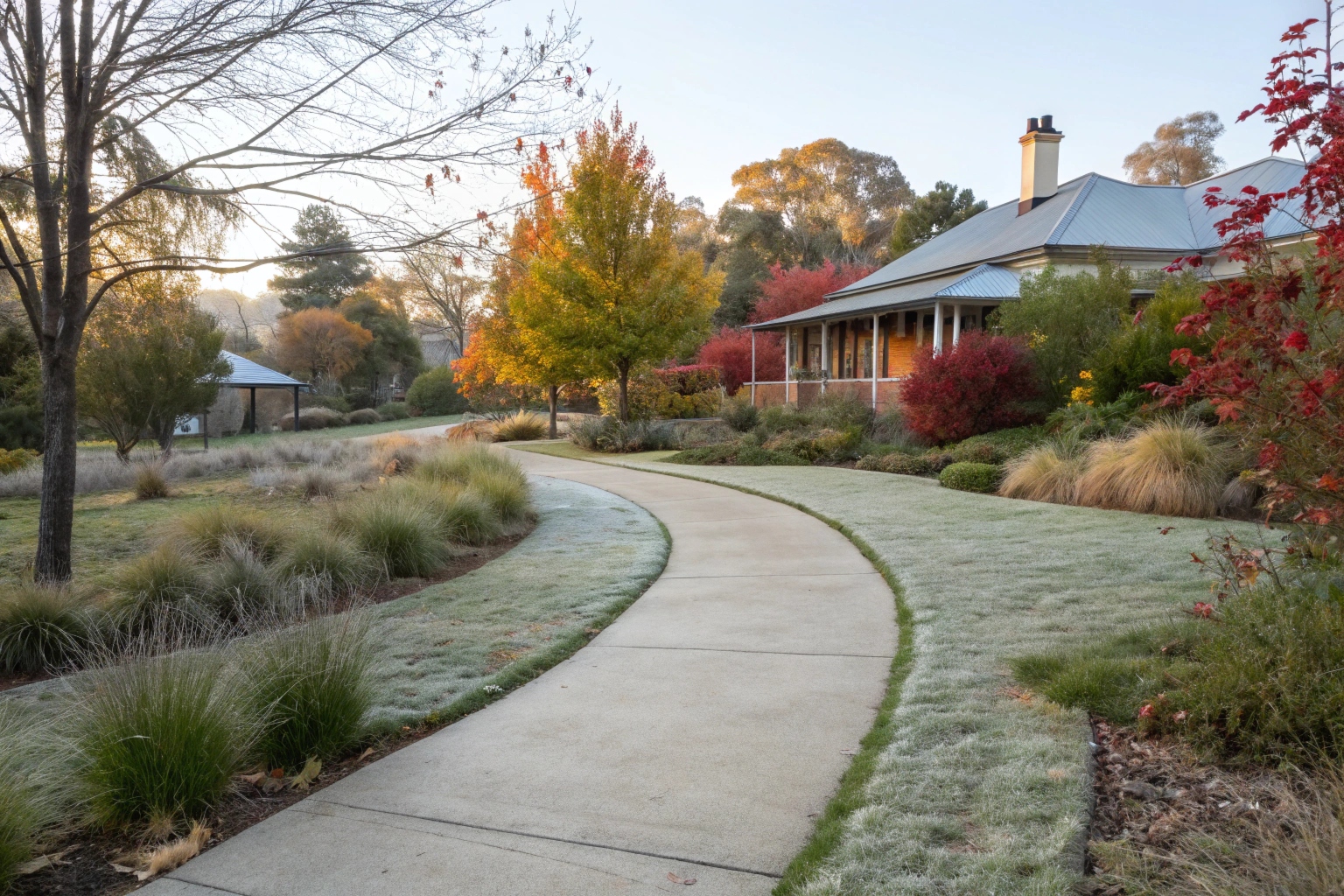 Frost-resistant concrete pathway Canberra Central established garden