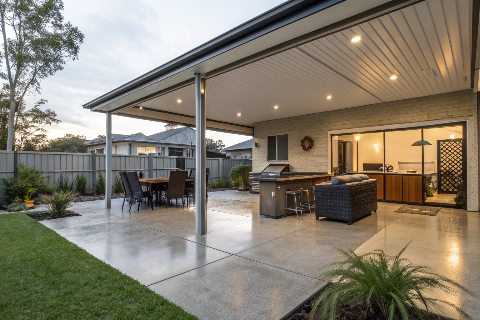 Polished concrete alfresco area Gungahlin outdoor entertaining space