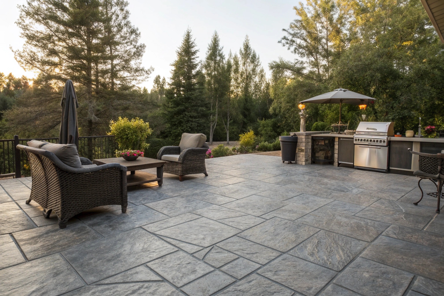 Decorative stencilled concrete patio perfect for outdoor entertaining in Canberra