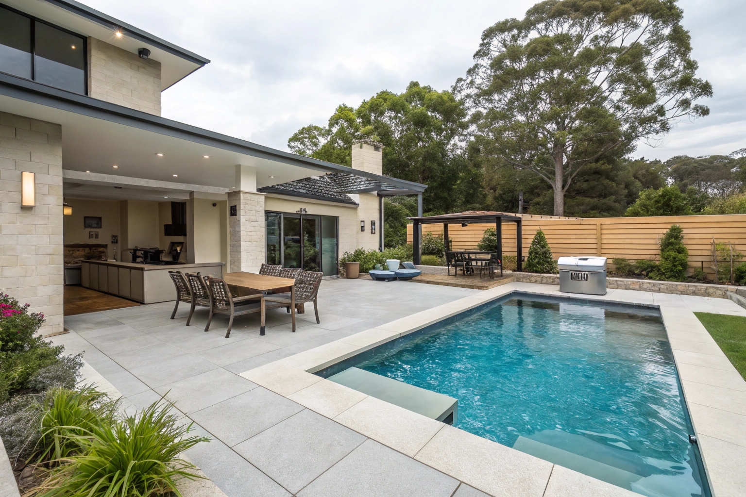 Complete concrete pool entertainment area Canberra residence