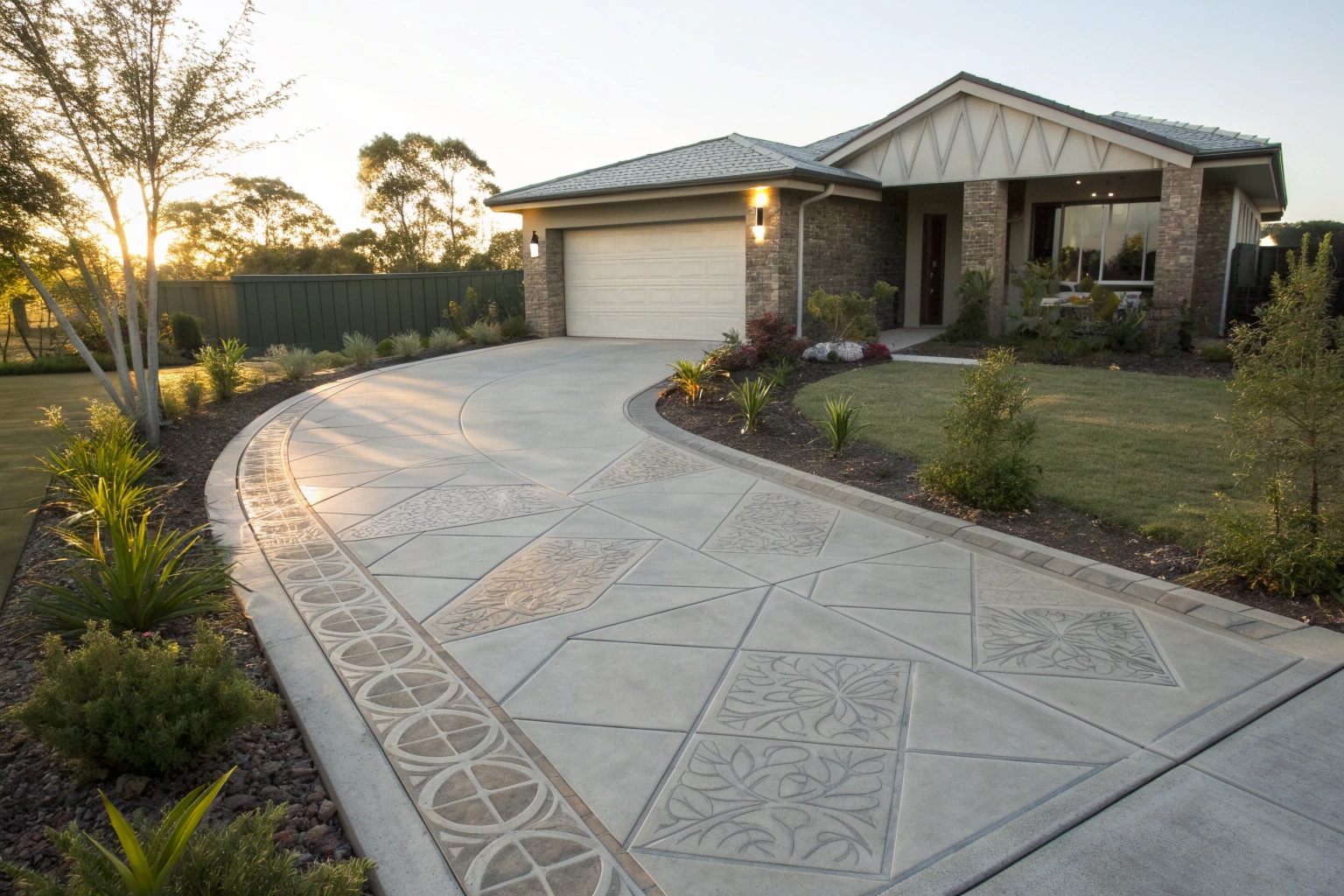 Stamped concrete driveway Gungahlin contemporary home design