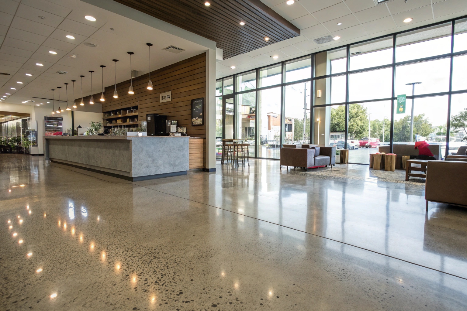 Polished commercial concrete flooring in Barton retail establishment