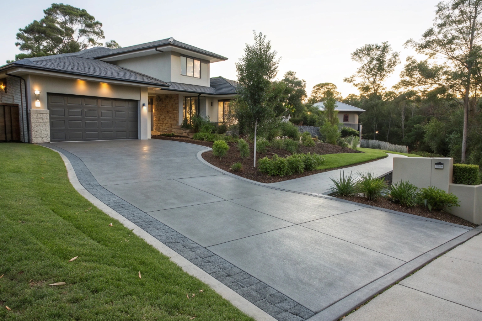 Coloured concrete driveway Turner modern home installation
