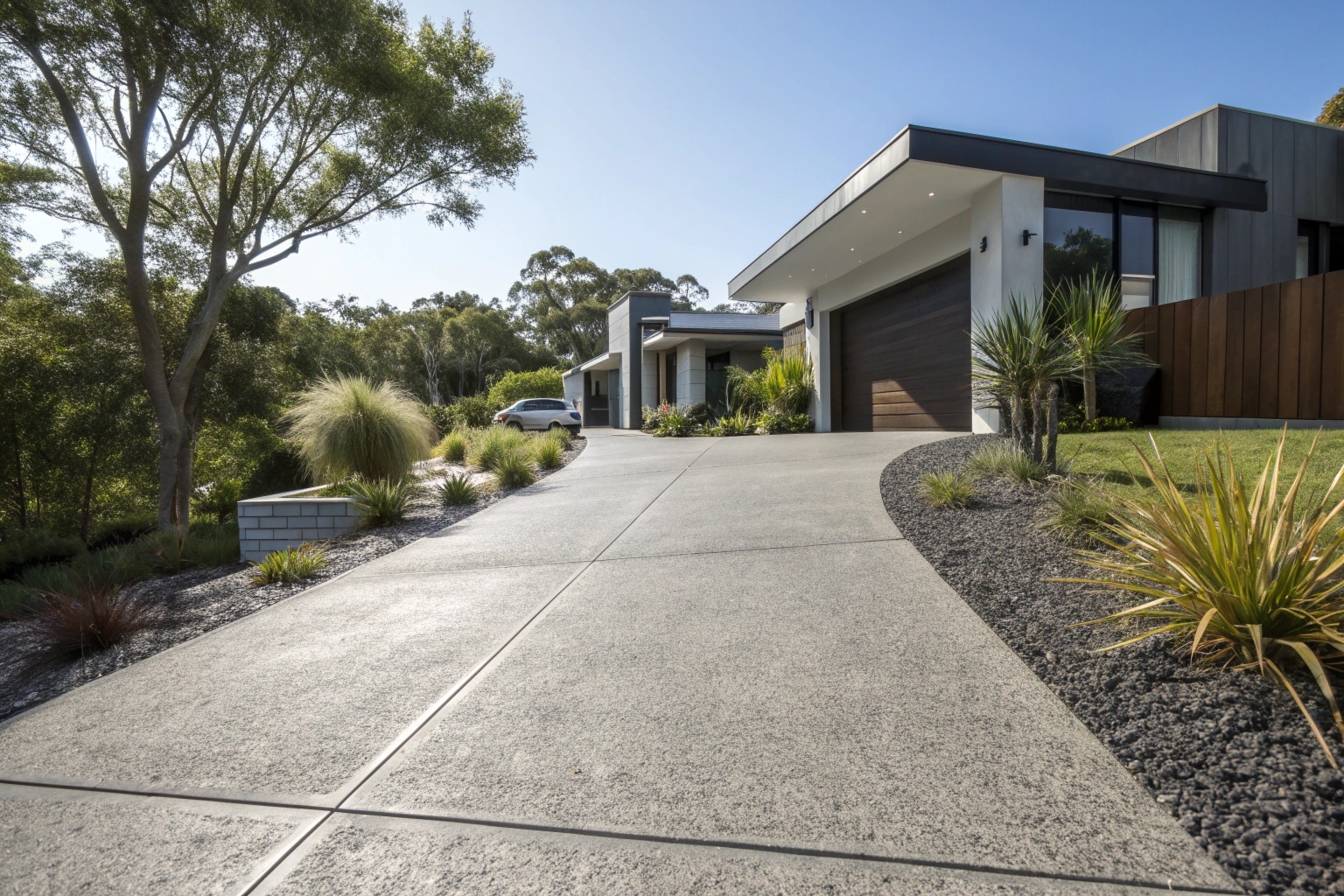 Exposed aggregate concrete driveway Kingston ACT residential property
