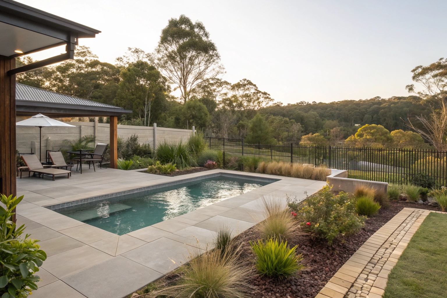 Decorative concrete pool surround for Majura property