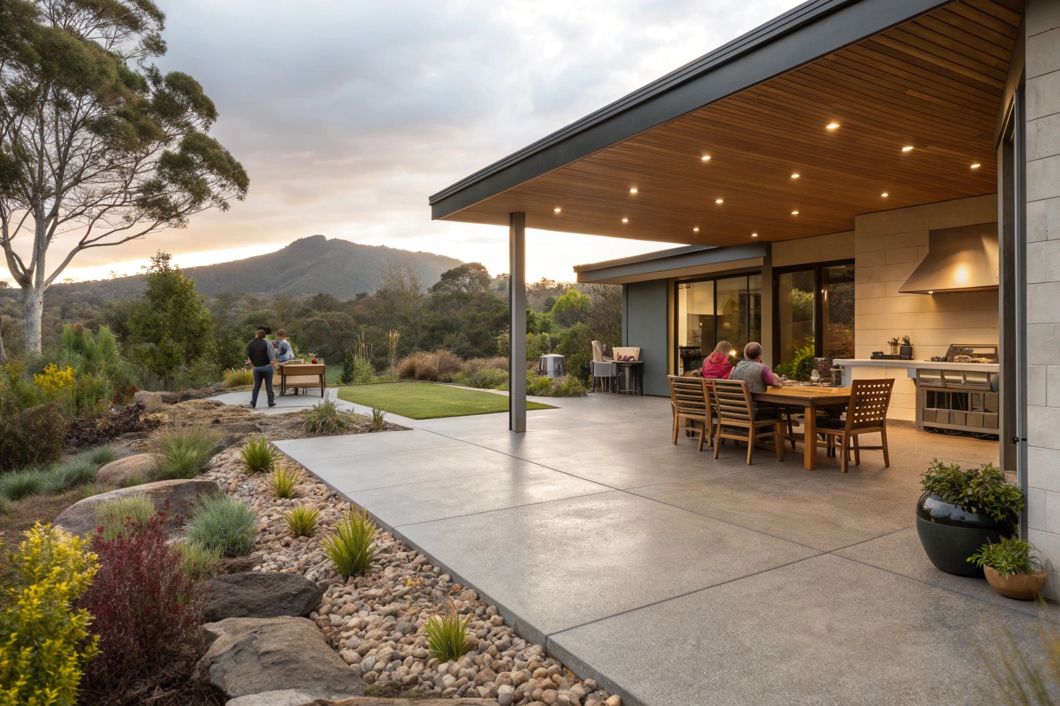 Polished concrete patio outdoor entertainment area Woden Valley