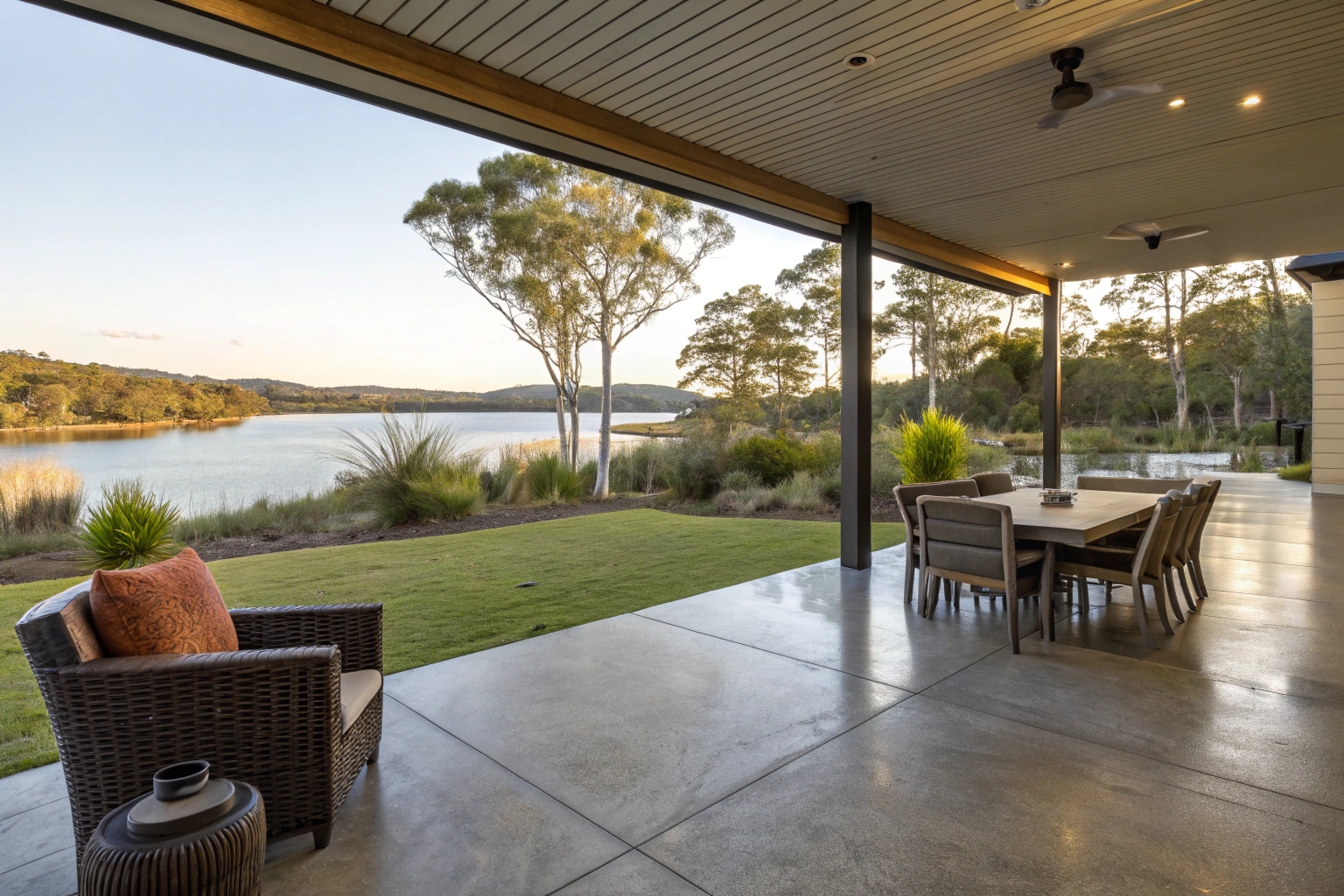 Polished concrete patio outdoor entertainment area Yarralumla